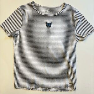 Hollister Black & White Striped Tee with Butterfly Embroidery